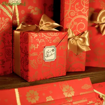 5 листа/Ролка Червено Златен Китайски Амбалажна Хартия за Опаковане на Подаръци е Книга за Рожден Ден, за Сватба и Бебе Душ Коледа, Нова Година, празника на Пролетта