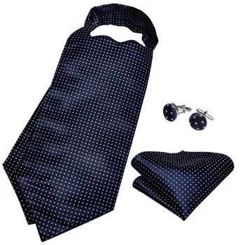 Мъжки Луксозен Копринен Набор от Връзки Ascot е Тъмно Синьо На Точки Джобен Квадратен Сватбен Вратовръзка Самостоятелно Вратовръзка В Английски стил, Ретро Официално Carvat DiBanGu